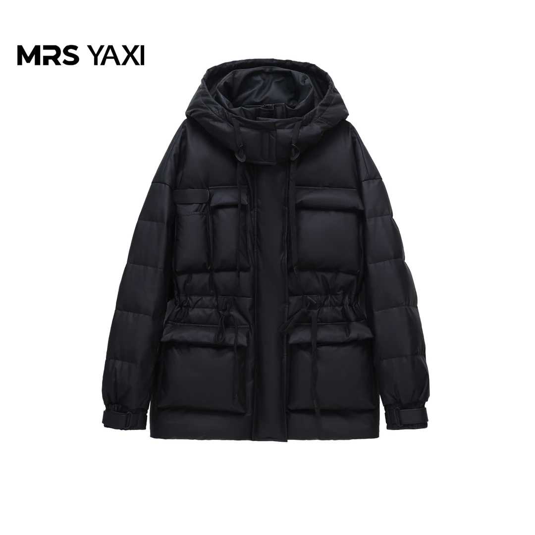 Mrsyaxi羊皮连帽收腰显瘦宽松90白鹅绒服YX5112103