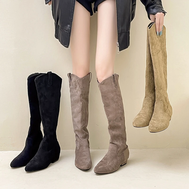 OJRZ尖头时尚瘦瘦靴女2025秋冬新款小众超火不过膝西部靴长筒靴潮