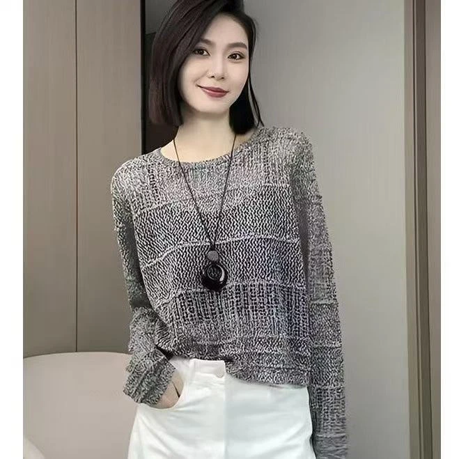 复古慵懒风圆领长袖针织衫女春秋2025新款时尚洋气宽松百搭上衣女