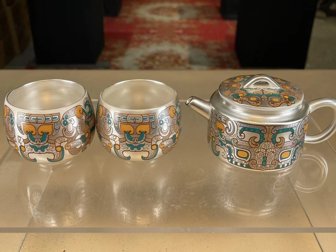 饕餮汉瓦壶一壶两杯-2517