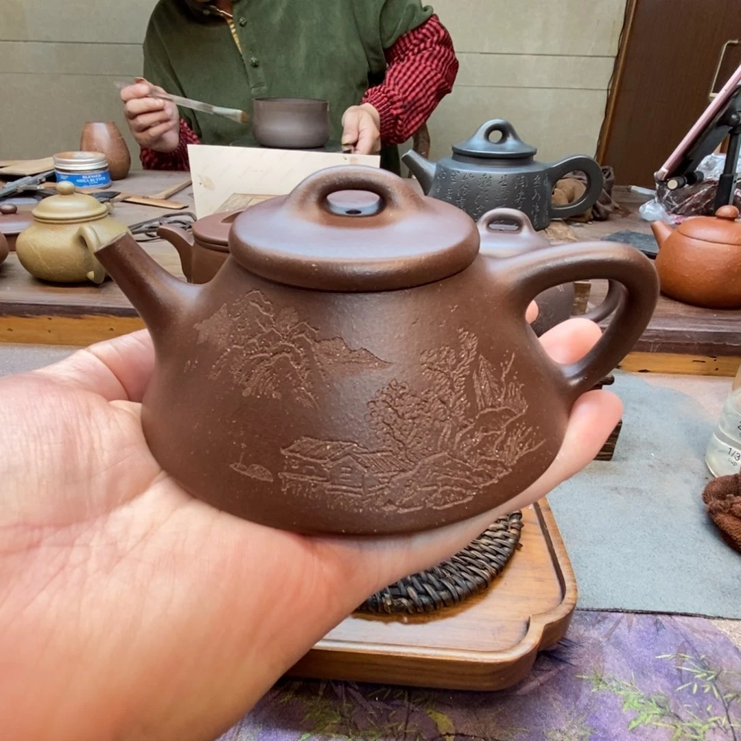 茶壶紫砂文瓢壶（原矿底槽青160cc）