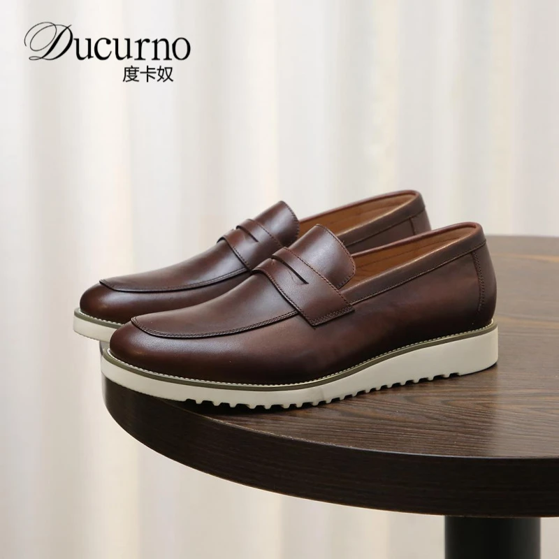 手工高端英伦休闲豆豆鞋男士皮鞋复古擦色商务轻奢一脚蹬皮鞋百搭