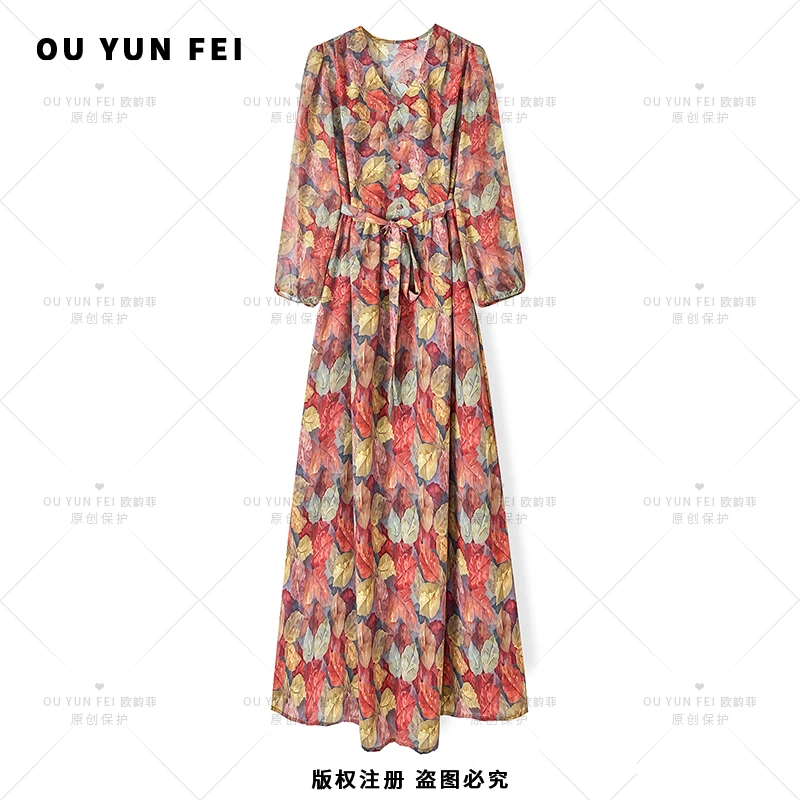 高级感连衣裙女新款气质显瘦穿搭时尚洋气印花长裙XD1000