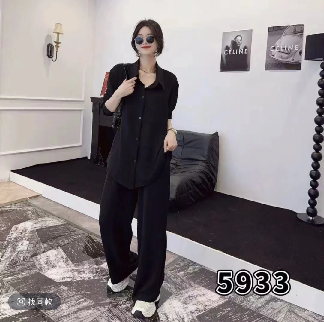 新然家2025新款大码显瘦洋气上衣+裤子两件套5933