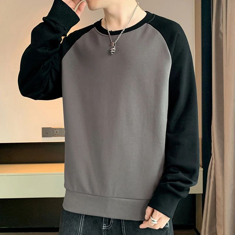 稻草人新款春秋季男士时尚百搭卫衣套头休闲潮牌圆领长袖拼接宽松