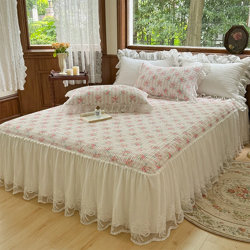 绗缝民族风轻奢风四季通用床盖床裙床垫加厚牛奶韩版炕盖