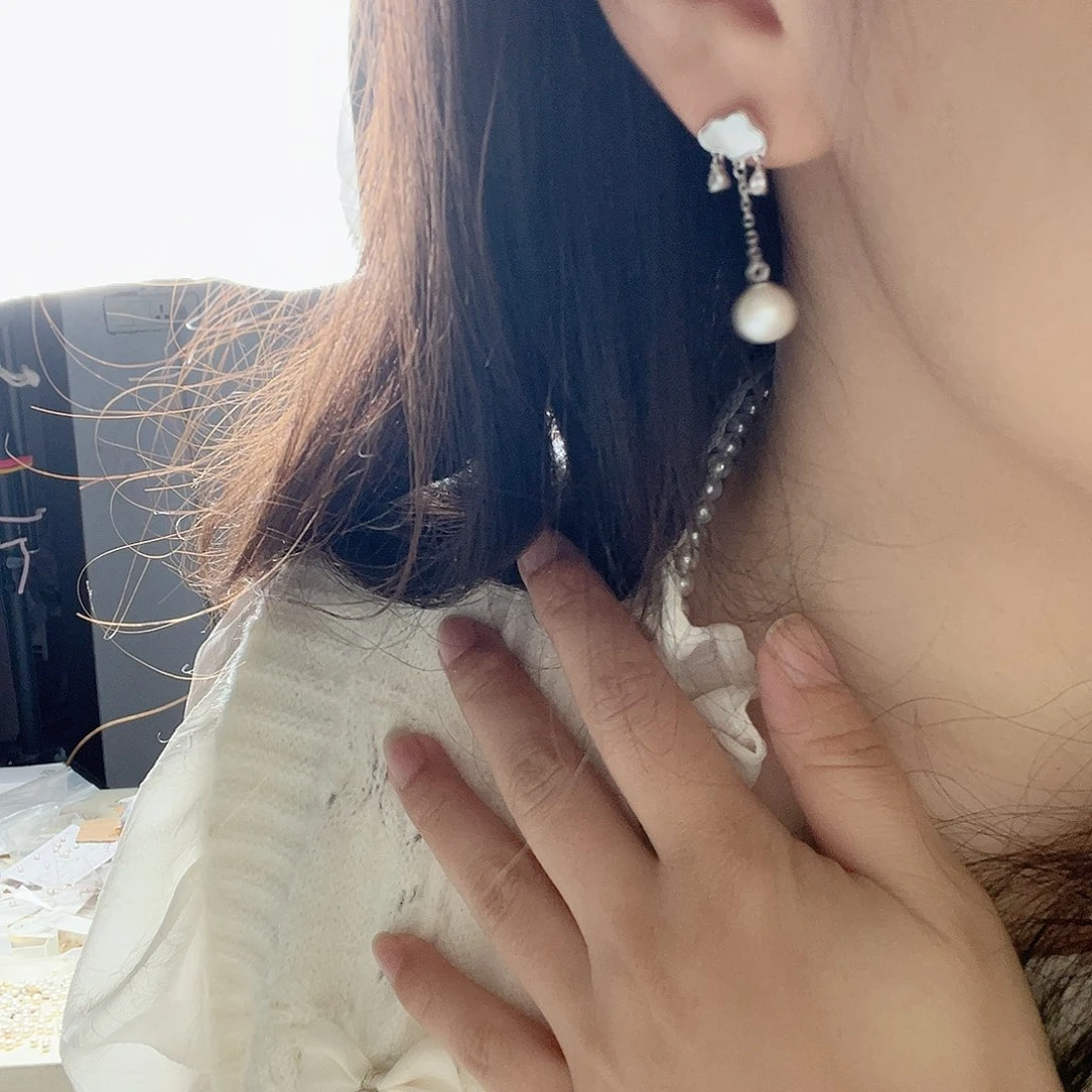 耳饰银S925镶嵌淡水珍珠