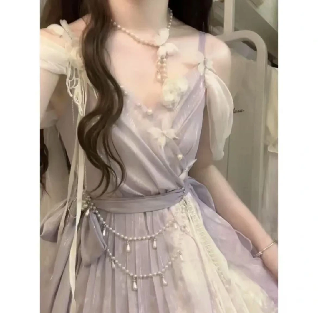 【2025】设计神女临世汉元素国风蕾丝连衣裙仙气改良裙子显瘦