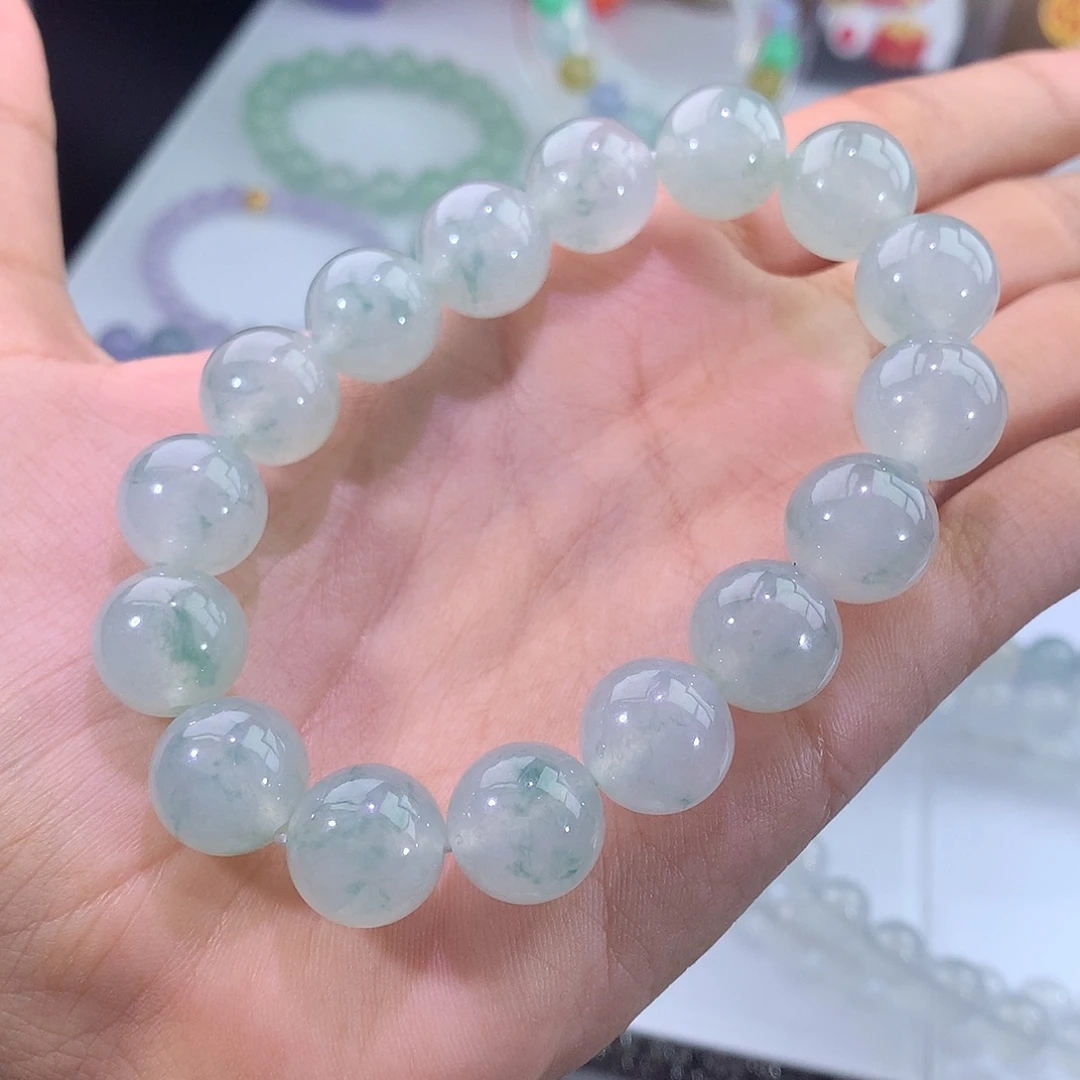 未镶嵌手链翡翠冰飘绿花手串