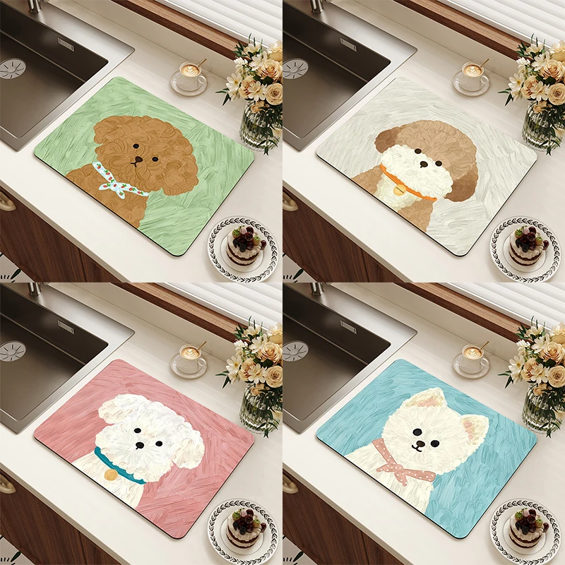 油画小狗吸水防滑家用餐垫厨房沥水垫隔热防烫垫子喝茶垫防尘垫
