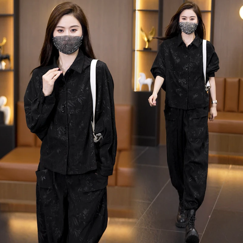 2025秋季新款大码洋气雪尼尔印花套装胖MM时尚宽松显瘦两件套