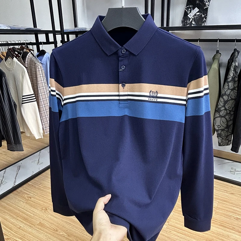 商务休闲男士长袖POLO衫春秋季修身套头体恤衫 Y5T1349