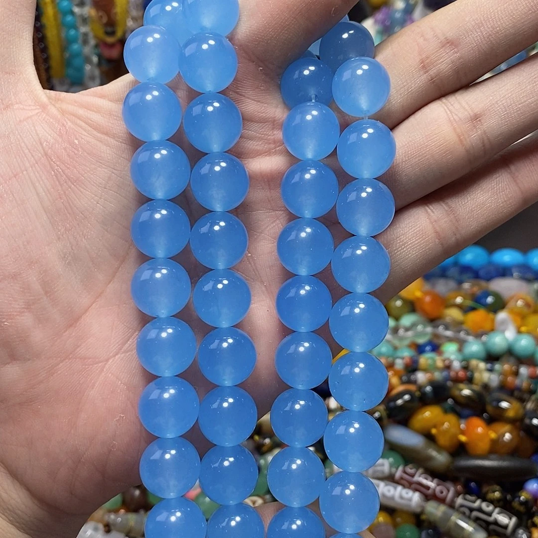 石英质玉未镶嵌，海蓝色玉髓14mm，