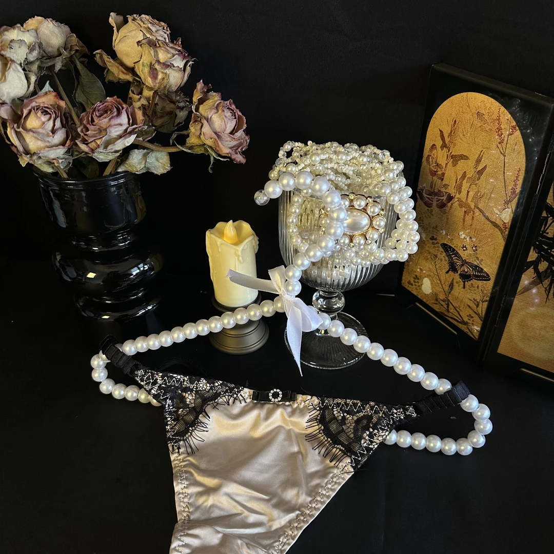 【焦糖可可】法式低腰性感缎面蝴蝶结拼接蕾丝内裤