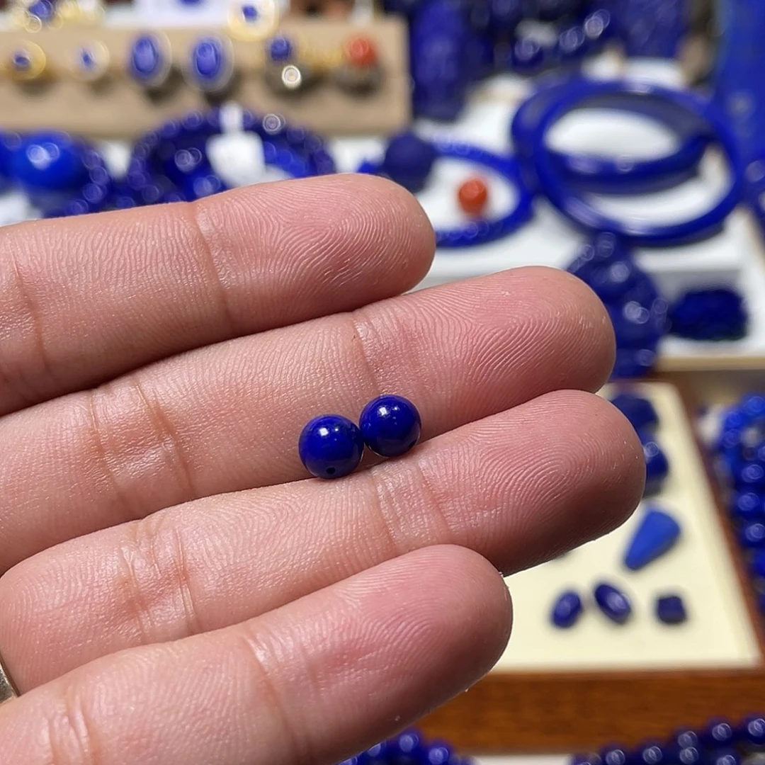 ^***^青金石未镶嵌6.4mm对珠