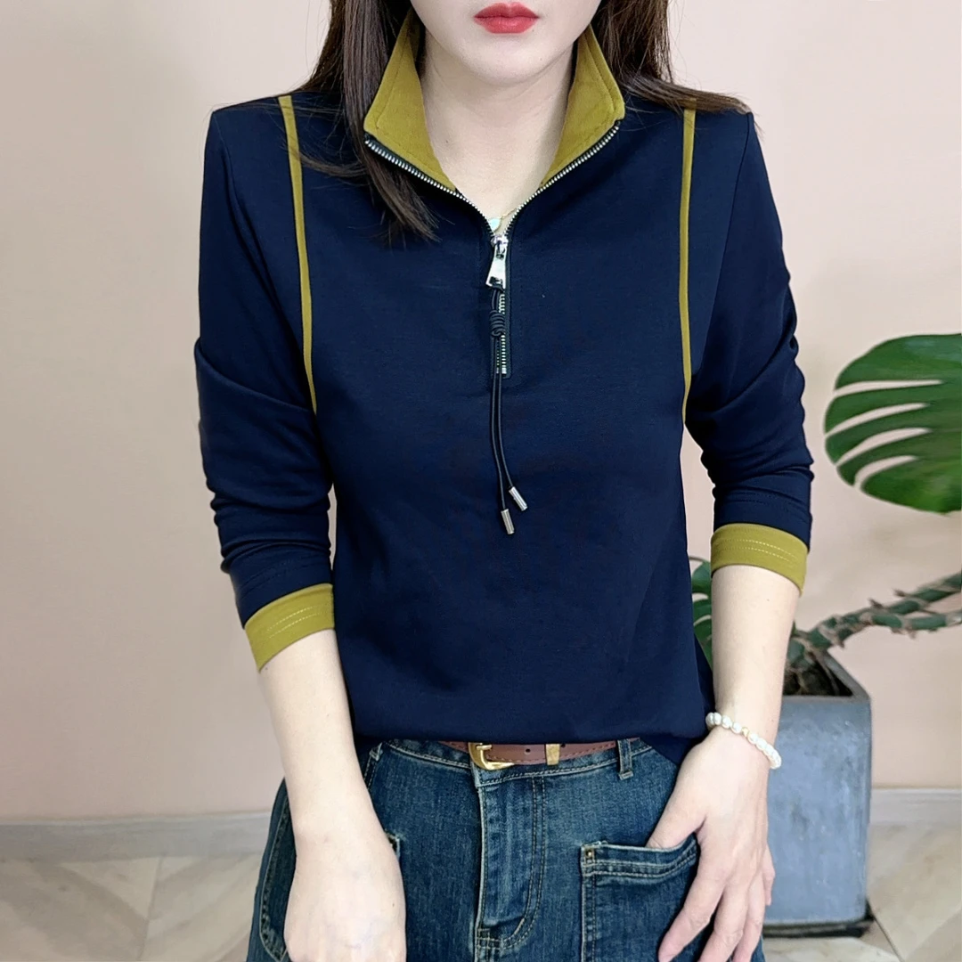 2025早秋新品时尚百搭修身显瘦洋气半拉链卫衣女士长袖上衣8152