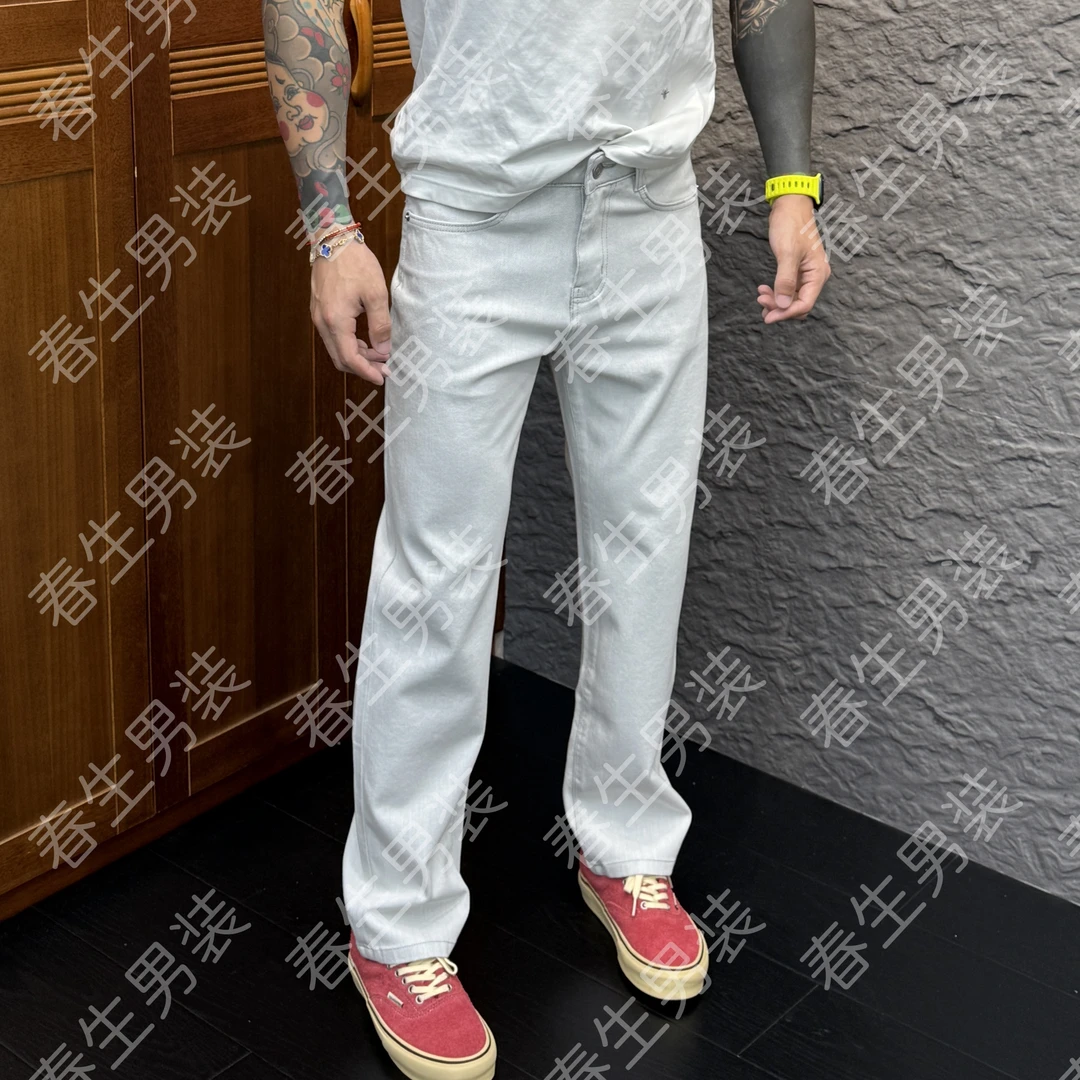 2025秋冬新款时尚休闲百搭净版直筒巴黎灰男士牛仔裤6033