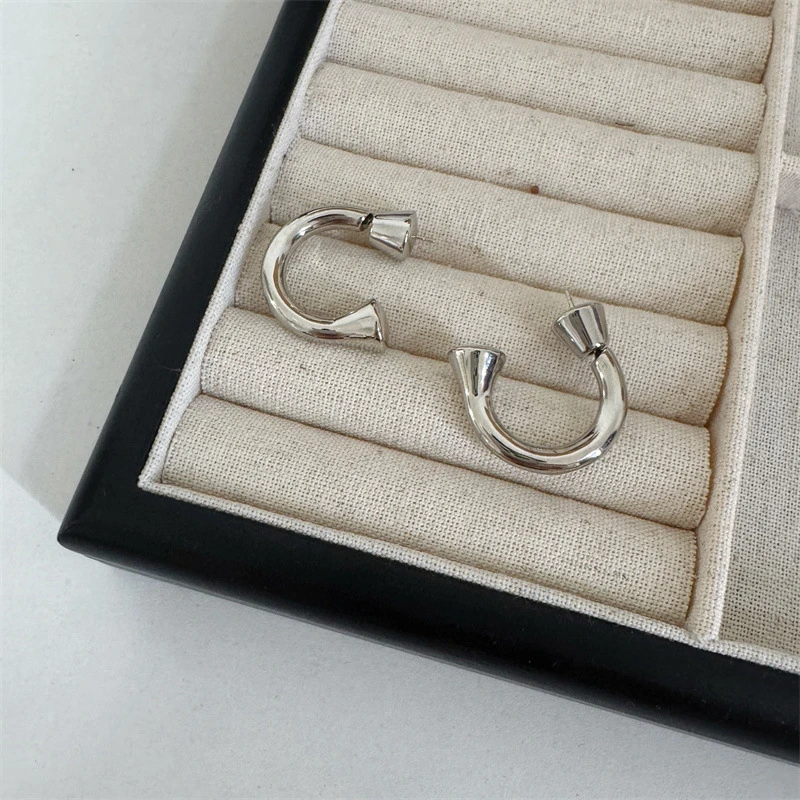 铜合金耳饰 欧美高级C形耳环925银针环形耳钉小众个性气质时尚