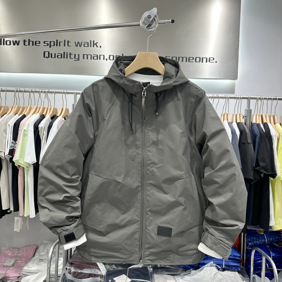 秋季新款男士日系连帽冲锋衣宽松休闲纯色扩版潮流薄棉服