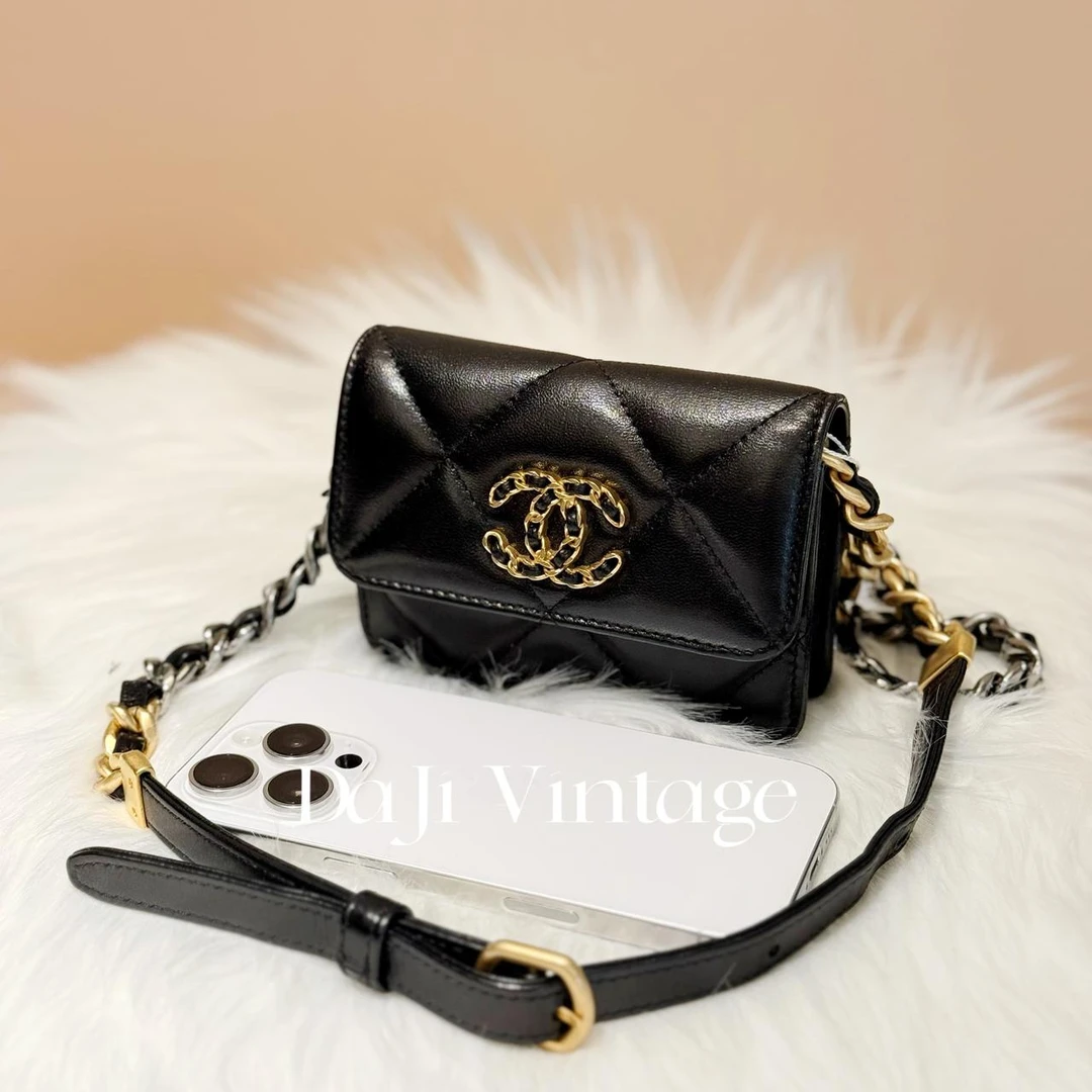 99新 Chanel/香奈儿 大吉中古/chanel香奈儿黑金19bag零钱腰包