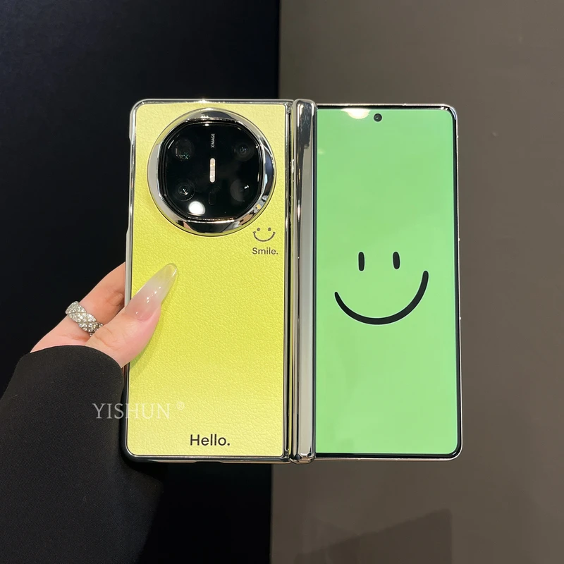 适用华为matex6手机壳双边中轴全包matex5折叠屏皮纹保护套渐变色