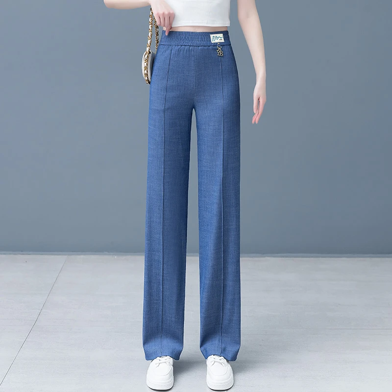 窄版阔腿牛仔裤女春夏薄款2025新款高腰显瘦小个子冰丝直筒裤