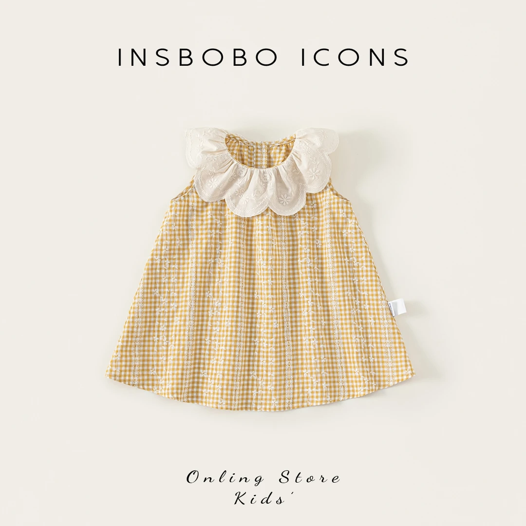 INSbobo婴童格子公主裙夏季新品裙子花边领格子印花连衣裙XQ15116