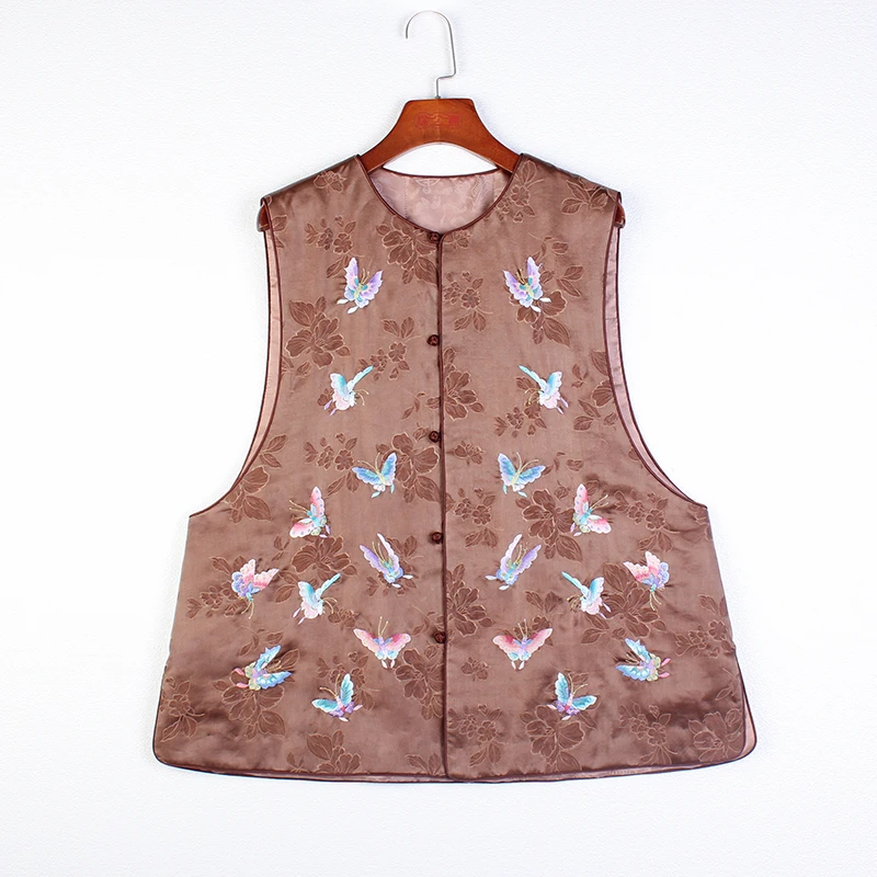 【恋冬婉】复古新中式民族风桑蚕丝纯手工女士对襟绣花棉马甲