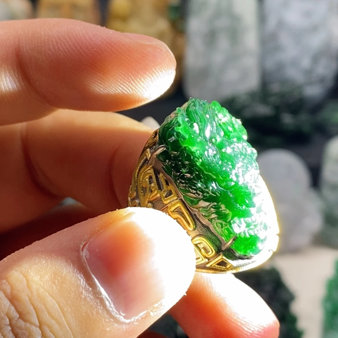未镶嵌定制翡翠天然翡翠A货龙头戒指