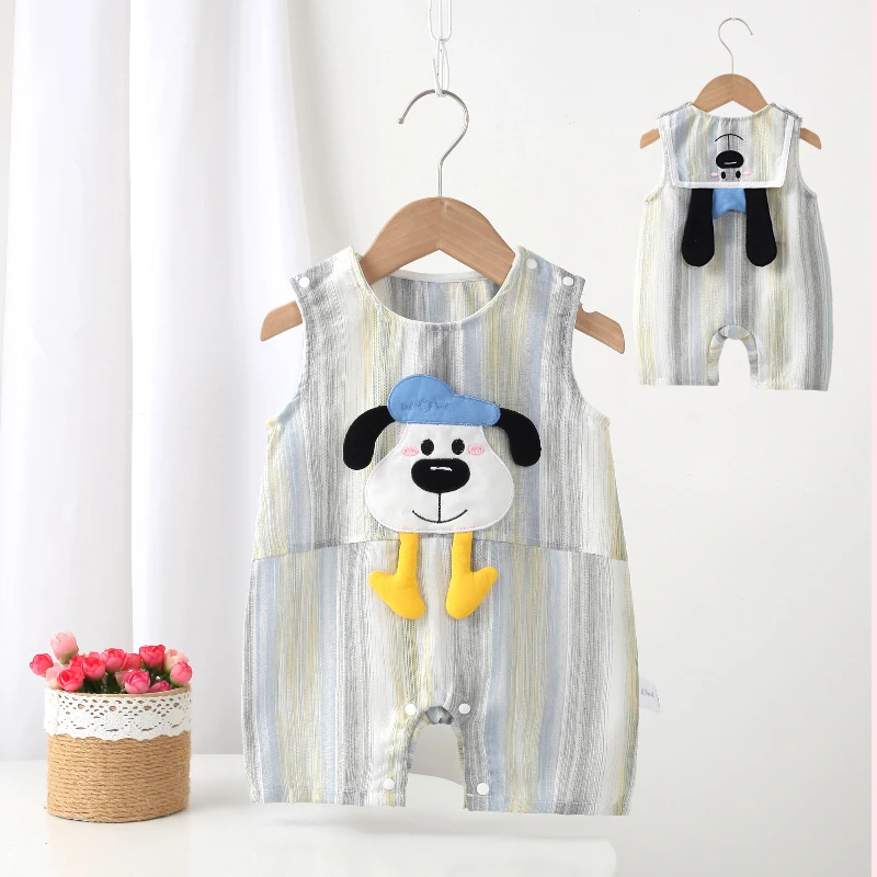 婴幼儿夏季新款竖条披肩领宽肩夏哈衣时尚洋气无袖出门外出服