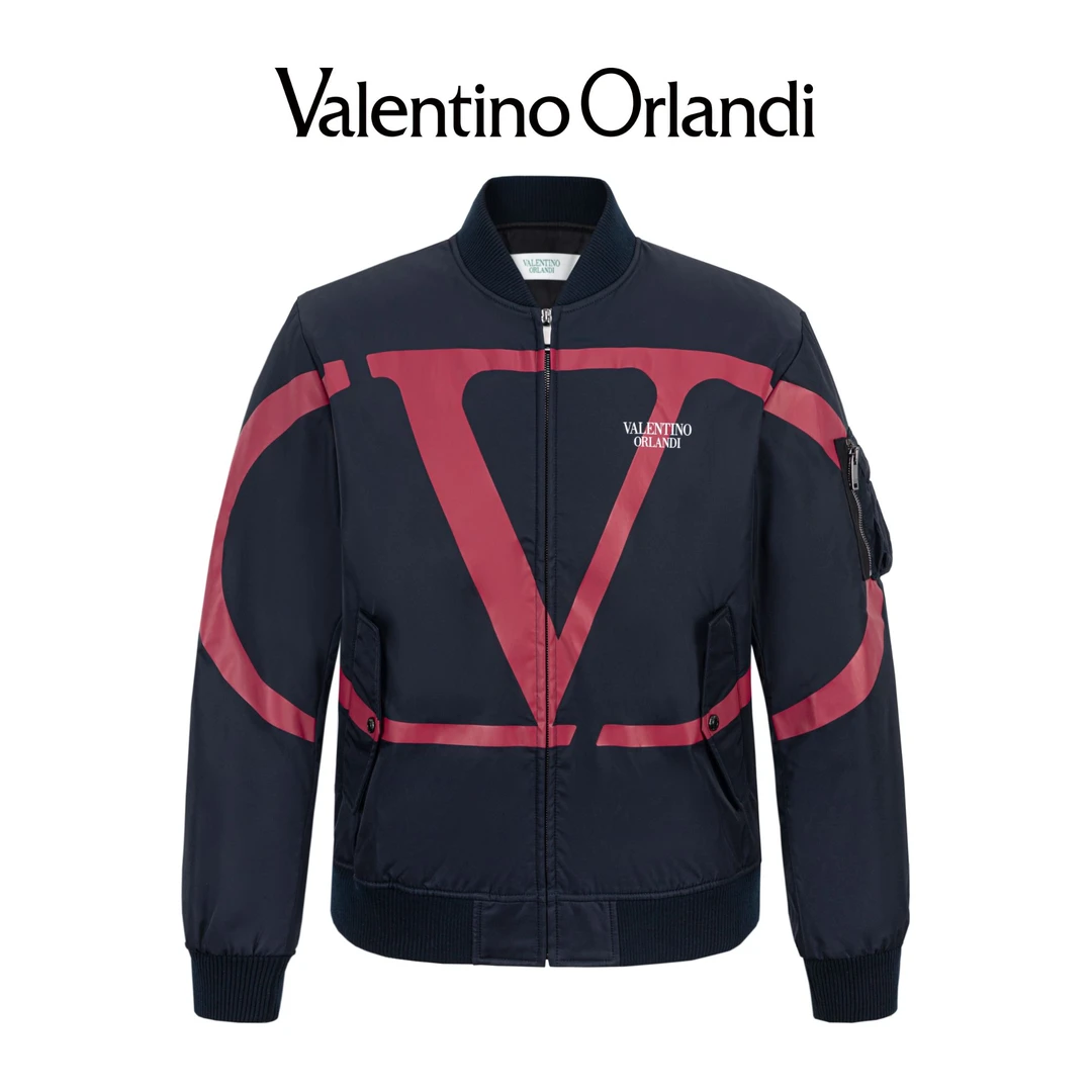 Valentino orlandi男士秋冬B版时尚百搭撞色印花棒球领棉服外套