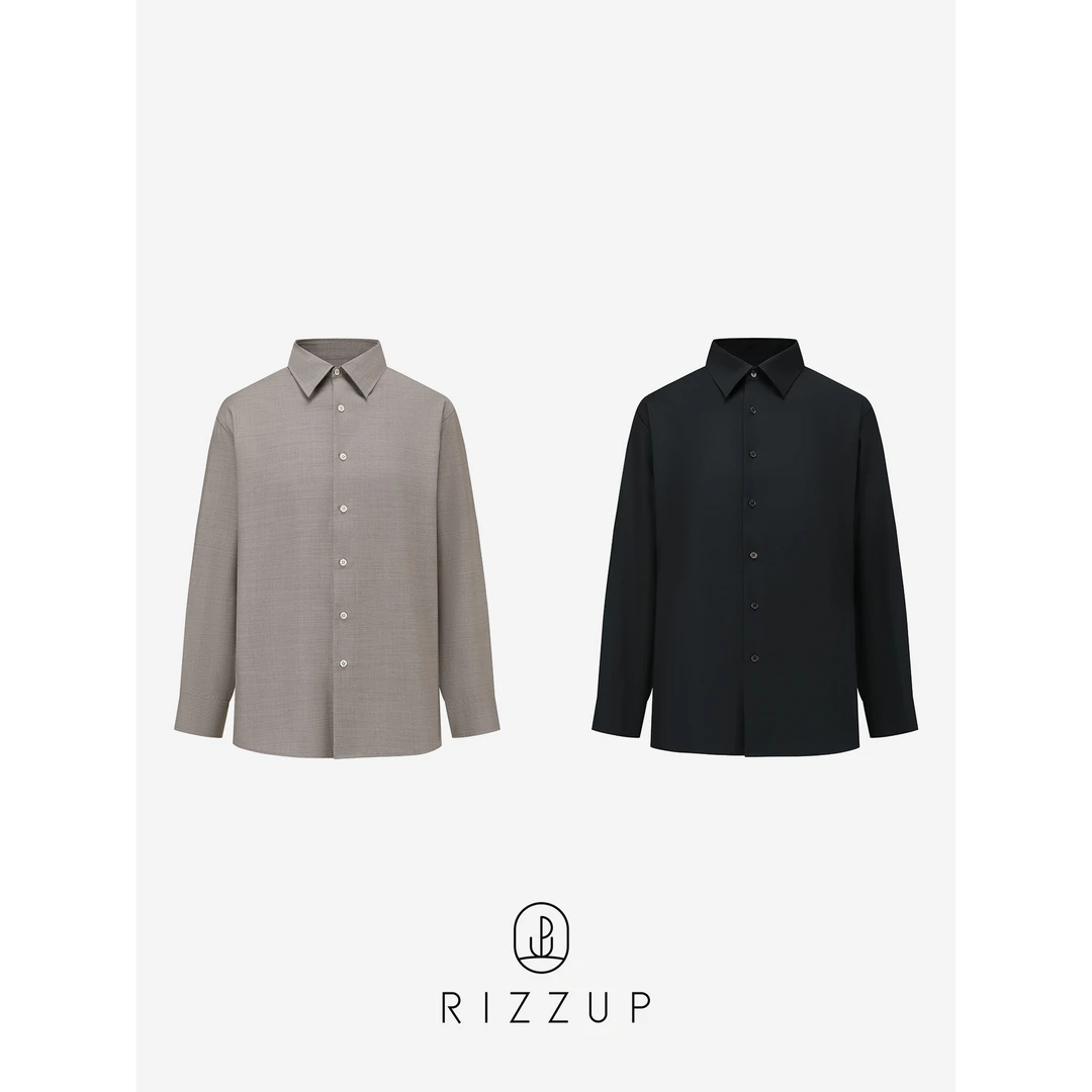 RIZZZUP ROW风140支羊毛翻领常规长袖衬衫可机洗高级松弛感外套
