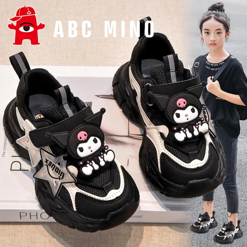 ABC MINO女童鞋秋季2025新款儿童黑色跑步运动鞋中大童女孩老爹鞋