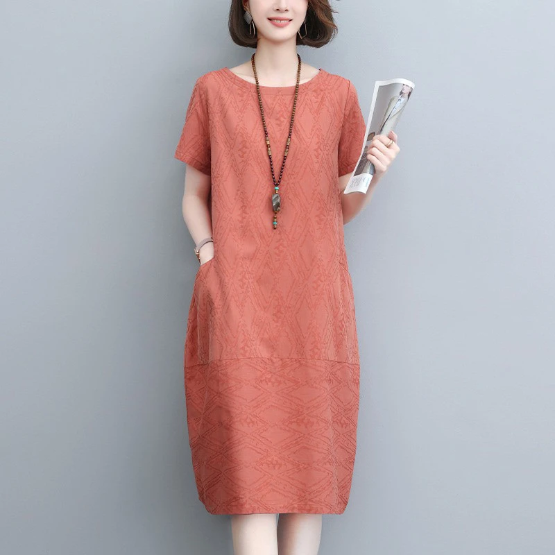 棉麻连衣裙女夏新款休闲宽松大码遮肚子显瘦中年妈妈亚麻裙子夏季