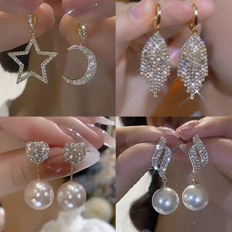 微镶星星月亮耳环2025新款不对称个性百搭耳扣高级感轻奢气质耳饰