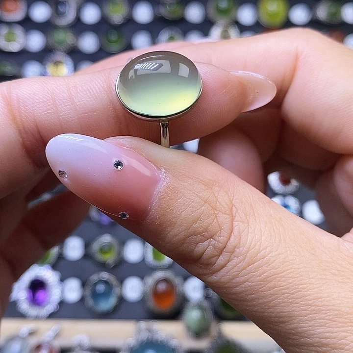 岫玉戒指银S925镶嵌戒指