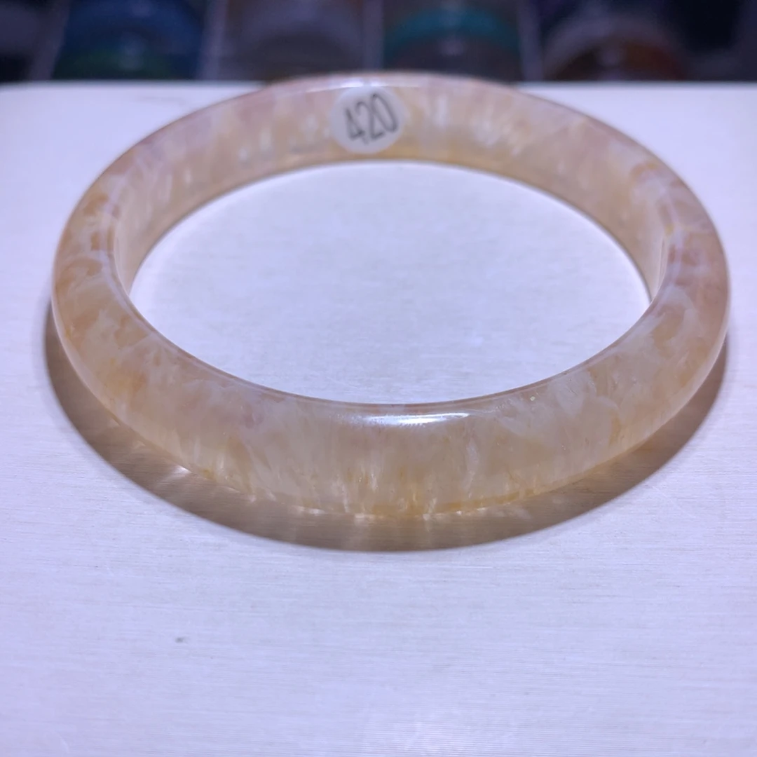 水晶手镯银S925镶嵌蜂蜜奶盖60.4圈420