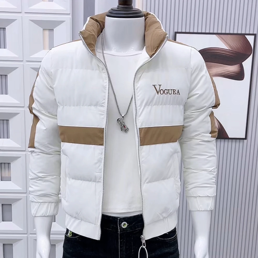 男士修身立领时尚百搭保暖潮流拼色冬季棉衣