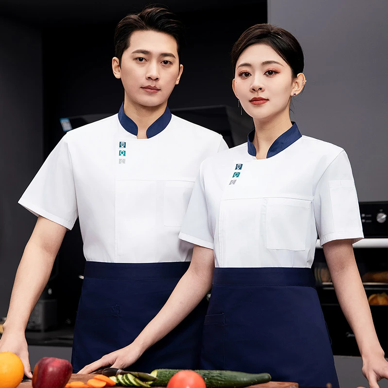 朝阳系列吉祥三宝夏季厨师服下布透气吸汗按扣设计工作服穿脱方便