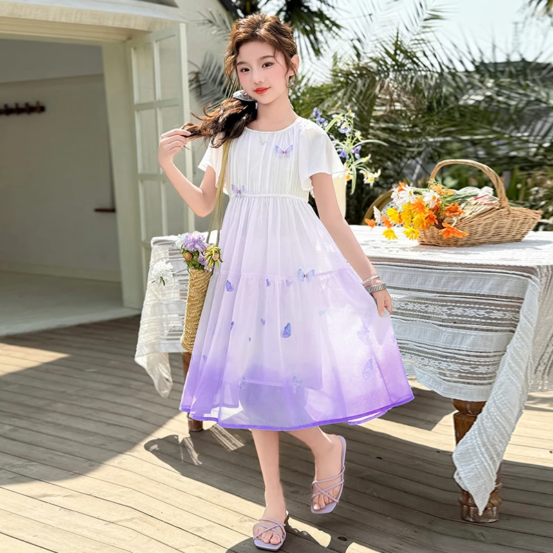 女童连衣裙夏季2025新款儿童洋气雪纺公主裙女孩夏装渐变色裙子潮