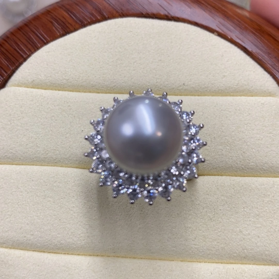 银S925镶嵌戒指海水珍珠，澳白，吊坠戒指两用款，链接10