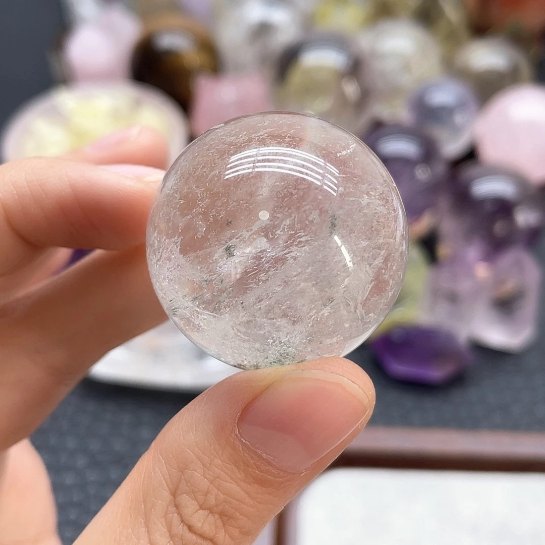 未镶嵌珠宝半成品水晶70白水晶球带幽灵微瑕卡3.3mm