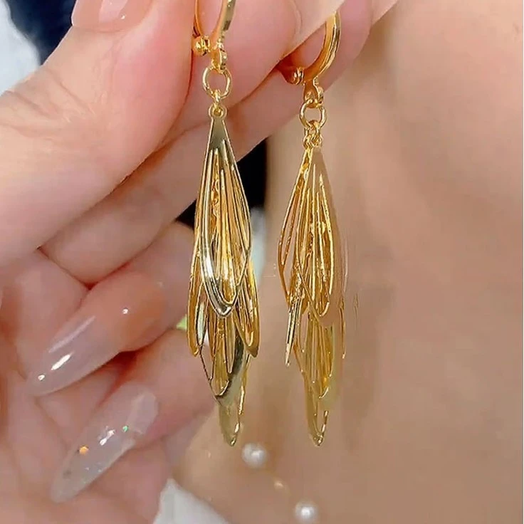 925银耳饰 防过敏2025年新款爆款金色翅膀流苏耳环时尚气质耳扣长