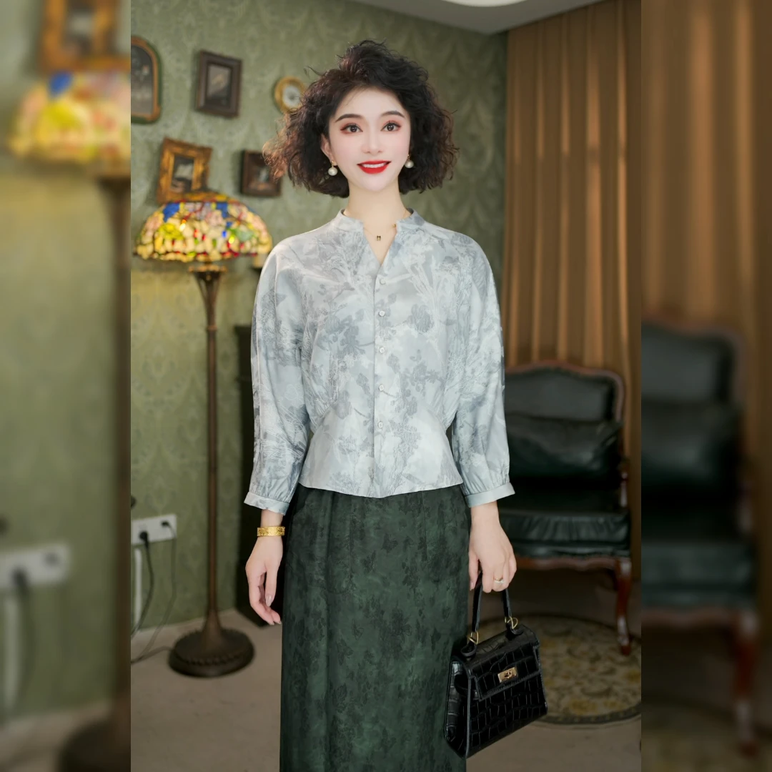 新中式国风外套绗棉人丝提花圆领古典婉约上衣LYGCS0130