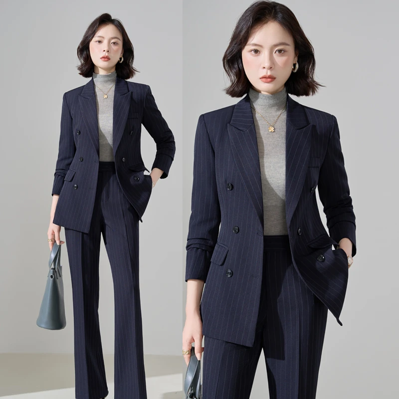 条纹西装套装女气场强大2025秋季新款职业装高级感西服外套工作服