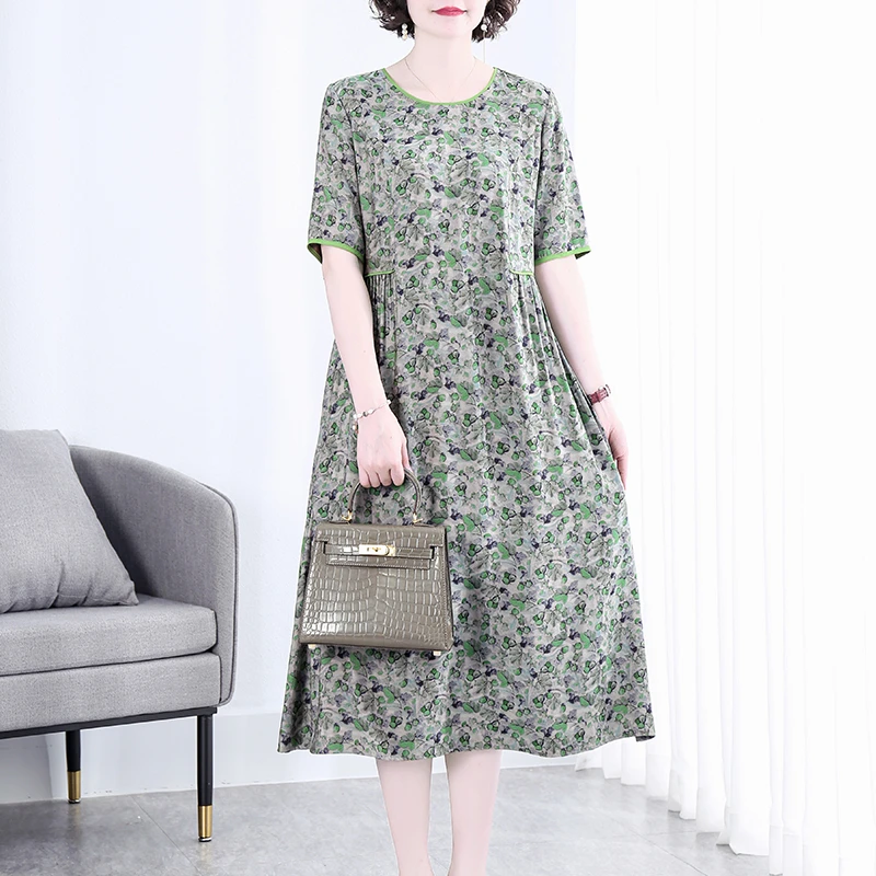 KA235531中年妈妈装高贵阔太太连衣裙女洋气碎花裙子
