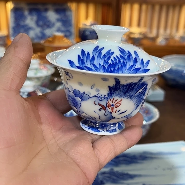 錡镇堂手工手绘绘盖碗