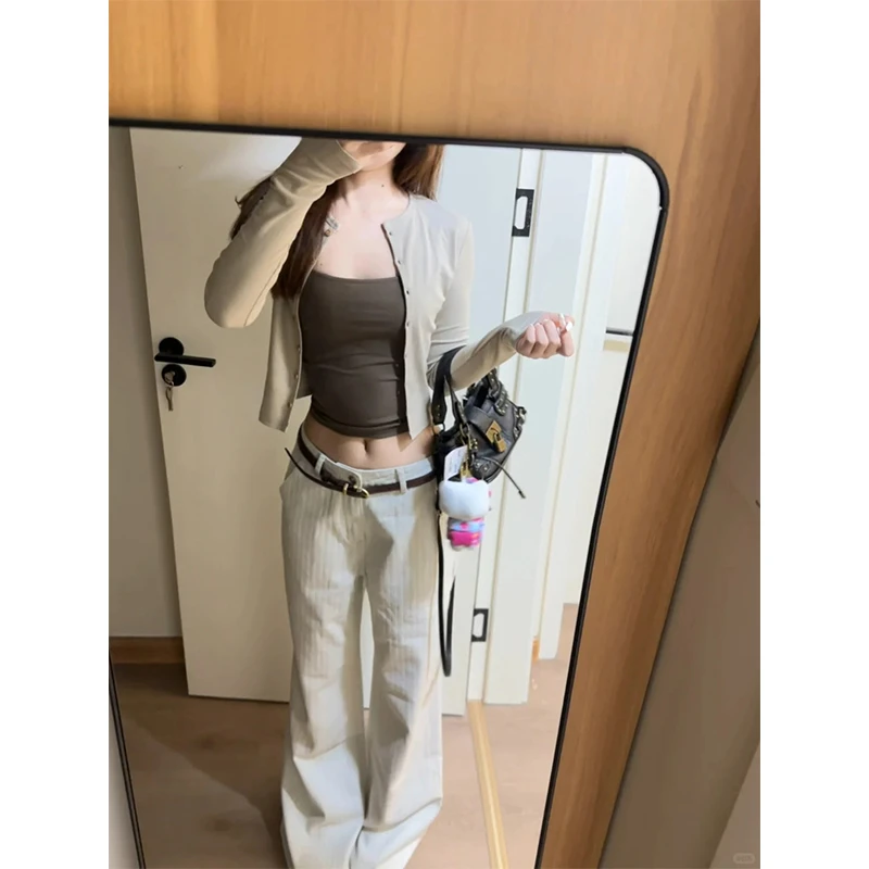 2025早秋薄款开衫小外套内搭吊带背心女宽松显瘦直筒休闲阔腿裤