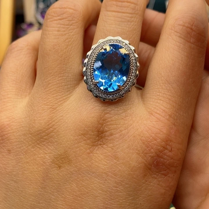 托帕石戒指银S925镶嵌天然托帕石戒指