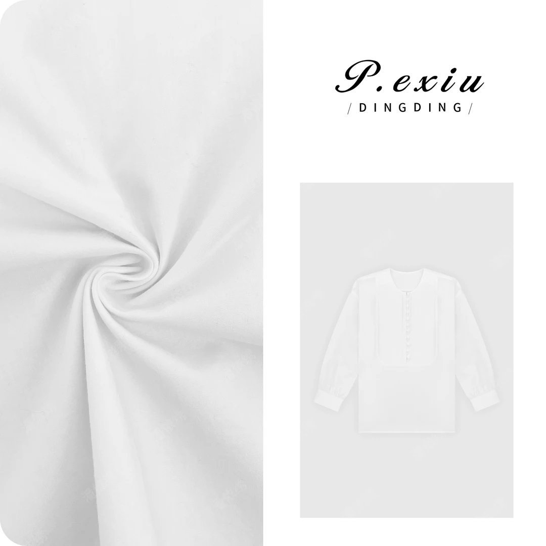 PanYiXiu/潘依绣【白风铃】100%棉风琴褶肌理感盘扣衬衫M8138